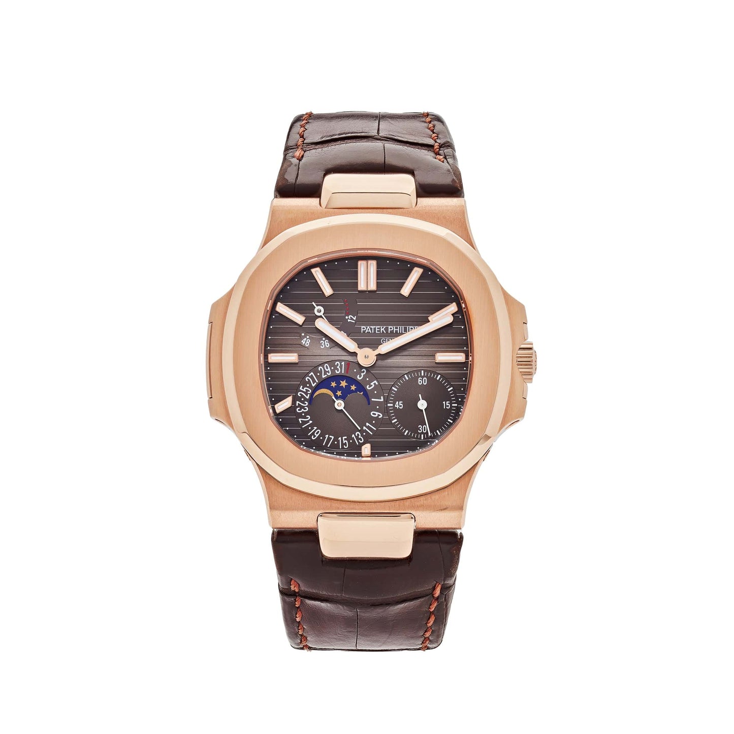Nautilus Moon Phase Gold Leather Strap (Black)