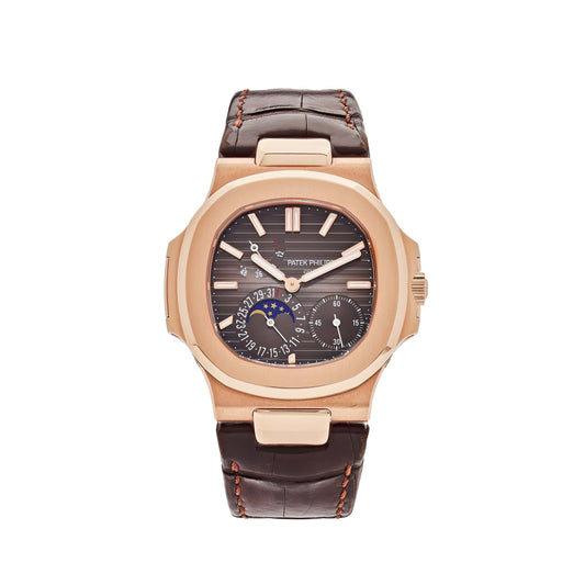 Nautilus Moon Phase Gold Leather Strap (Black)